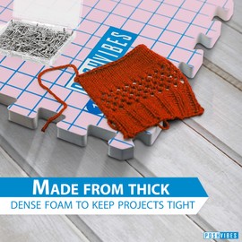 POSHVIBES 9 Extra Thick Blocking Mats for Knitting & Crochet Projects - Pack of 9 with 200 T-Pins, Reusable Storage Bag, 12.6x12.6x0.7 Inches - Gift for Knitting Lovers