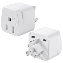 2 Pack US to Argentina Australia China Travel Plug Adapter, Type I 3 Pin Grounded Wall Plug Wall Outlet Power Adapter for Argentina Australian,New Zealandand More (Type I - White)
