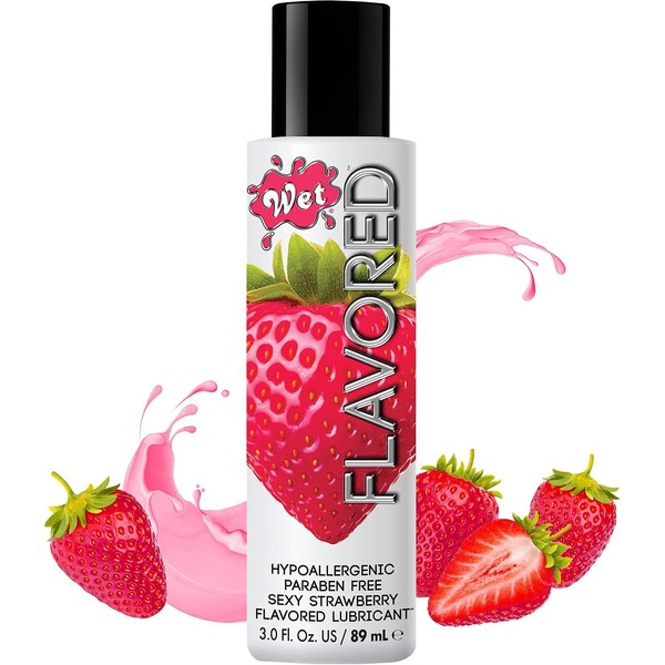 Wet Water-Based Flavored Lube for Men, Women & Couples, 3 Fl Oz (Sexy Strawberry) - Long-Lasting Premium Personal Lubricant Safe to Use with Latex Condoms - Gluten Free & Sugar Free
