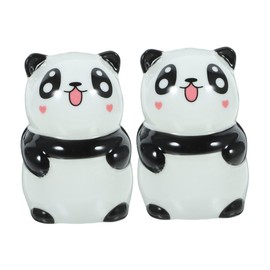 Mikinona 2pcs Ceramic Panda Seasoning Jar Salt Pepper Portable Kitchen Salt Container Set of 2 White