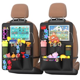 Oneyus Backseat Car Organizer with Touch Screen,Kick Mats Back Seat Protector with 10 Storage Pockets,Car Seat Back Organizers Storage for Snacks Drinks Toy Umbrellas for Kids Road Trip