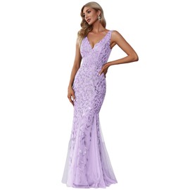 Ever-Pretty Women's Sexy V Neck Sleeveless Elegant Floor Length Long Mermaid Prom Evening Dresses Lavender 12UK