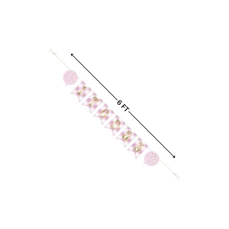 Pink Gingham 1st Birthday Pennant Banner (182cm) - Perfect for