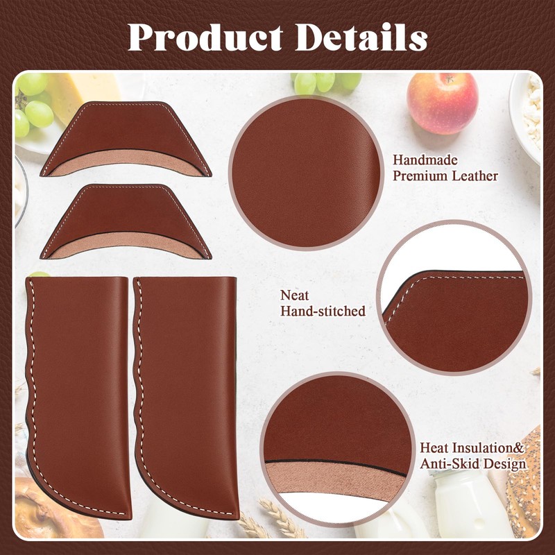 Baderke 4 Pcs Leather Cast Iron Handle Cover Handmade Leather