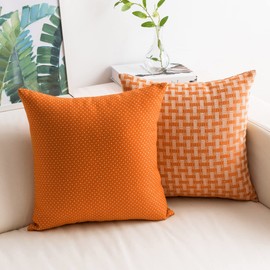 Home Brilliant Winter Orange Cushion Cover 60x60 Soft Linen Cushion Covers, Large Cushions for Sofa Bed Couch, Decorative Cushion Protectors 60cm, Pack of 2, Cream Orange