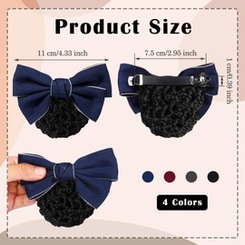 8 Pieces Bowknot Hair Snood Net for Women, Professional Hair Bun Holder Covers Elastic Mesh Hairnets Barrette Bow Decor Hair Clips Hairpins with Net for Air Hostess Bank Hotel Staff, Blue
