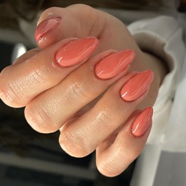 Orange Press On Nails Short Oval,Xcreando Almond Fake Nails Glue on Nails Short,Acrylic Nails Press ons,Gel Nails False Nails Short,Stick on Nails for Women and Girls in 24 PCS