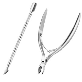 Alicate para Manicura y Pedicura para Cutículas de Uñas, Corta Uñas, Ergonómico, KIT con Empujador de Cuticula, Limpiador, Set de Acero Inoxidable, Embellece El Borde de Las Uñas con El