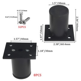 WMYCONGCONG 8 Pcs 60mm/2.36" Furniture Cabinet Legs Aluminum Alloy Kitchen Adjustable Round Feet Black Heavy Duty Replacement Sofa Support Legs with Screws for Sofa Couch Chair Ottoman Cabinet