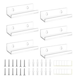 JOVIA Set of 6 Vinyl Record Wall Mount Racks, CD Album Wall Display Shelves, Transparent Wall-Mounted Storage Racks, Floating Shelves for Storing and Displaying Records, Suitable for Home Decoration
