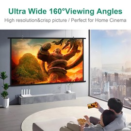 Projection Screen Black Backing 16: 9 Hanging Projector Screen 100" Indoor Movie Screen with 4K Full HD 3D Projector Screen Wall mounting Pull Down Screen for Office presentations Home Theater