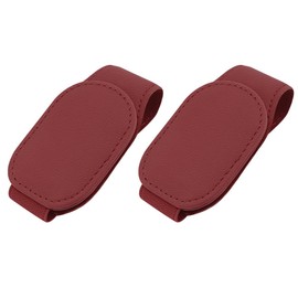 AVERZELLA 2-Packs Leather Sunglasses Holders for Car Sun Visor, Magnetic Glasses Eyeglass Hanger Clip for Car, Ticket Card Clip Eyeglasses Mount, Car Visor Accessories (Red)