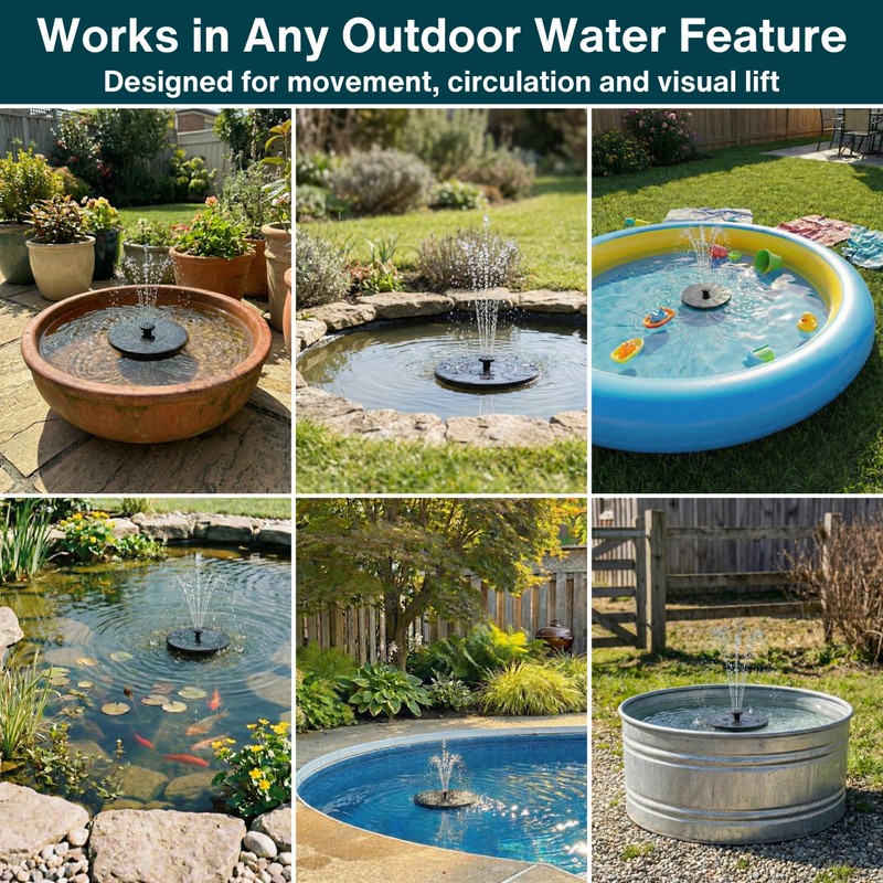 AUSTRAM Solar Fountain for Bird Bath 3W with 6 Spray