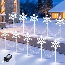 Christmas Snowflake Pathway Lights Outdoor 10 Pack Waterproof Snowflake Light 8 Lighting Modes Xmas Walkway Marker Lights LED Stake Sidewalk Light for Christmas Decorations Outdoor Garden Patio Yard