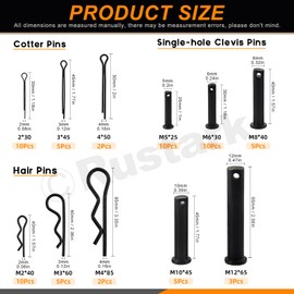 Rustark 67Pcs 11 Sizes M2 M3 M4 M5 M6 M8 M10 M12 Black Cotter Pin Hair Pin Clevis Pin Assortment Kit Zinc Plated R Clips Hair Pins Spring Pin Fasteners Hitch Pin Clips for Automotive Mechanics