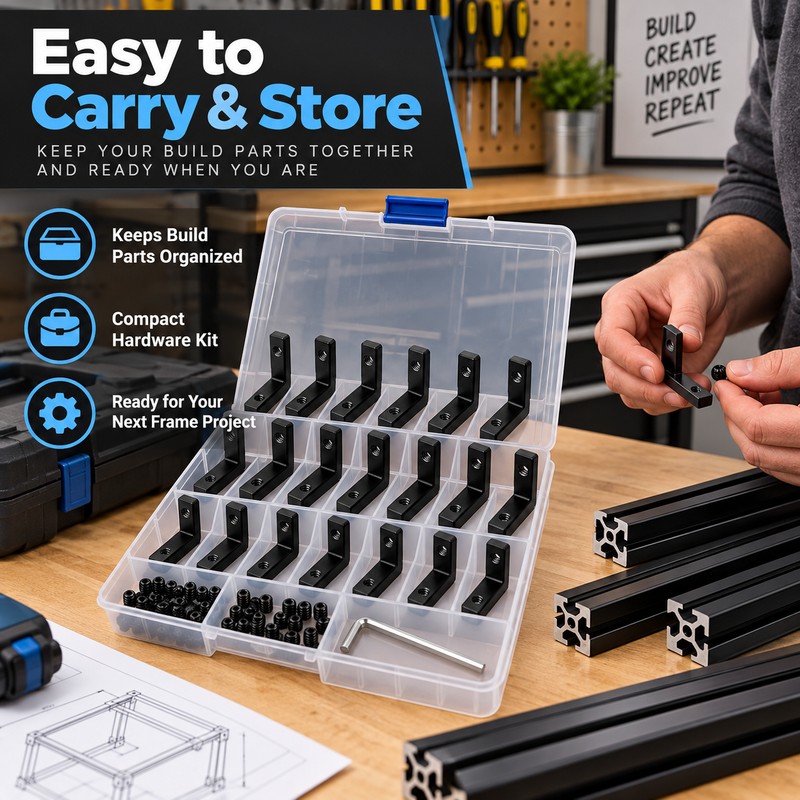 20-Pack 2020 L-Shaped Corner Brackets for Aluminum Extrusion – Black