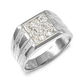 Men's 925 Sterling Silver Perfect Square Top Invisible Set CZ Ring (Size 7)