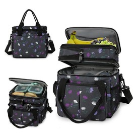 Lunch Bag for Women Men Double Deck Expandable Lunch Box,Large Lunch Bags,Leakproof Lunch Box Cooler Bag - Color: Flower