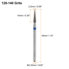 HARFINGTON 5pcs 120-140 Grits Diamond Grinding Bit 2.2mm Tapered Head 2.35mm Shank 10mm Length Stone Sanding Drill Bits Rotary Tool for Ceramic Glass Nails Grinding Polishing