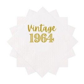 VOWFOO - Servilletas de cóctel de 60 cumpleaños, 100 unidades, clásico, 1964, 60 años, servilletas desechables de papel de cumpleaños, decoración de mesa, 5 x 5 de dos capas (1964)