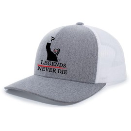 Trenz Shirt Company Mens Trump Legends Never Die Embroidered Mesh Back Trucker Hat-Heather Grey/White