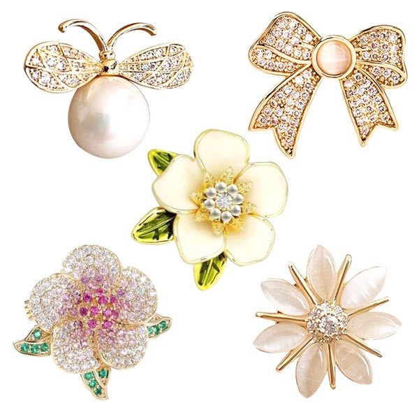 FOSDICK Pack of 5 Brooch Buttons, Crystal Button Brooches for