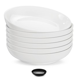 KooK Pasta Bowl, Set of 6, Salad Bowl, Large, Ceramic, Microwave and Dishwasher Safe, for Soups, Shallow Serving Bowls, 32 oz, (White)