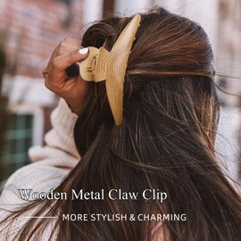 Claw Clips for Women, Claw Clips for Thick Hair Large Claw Clips for Hair Barrette Jaw Clamps Cute Half Bun Hair Pins for Women Thin Hair Christmas Wood Grain Metal Hair Accessories