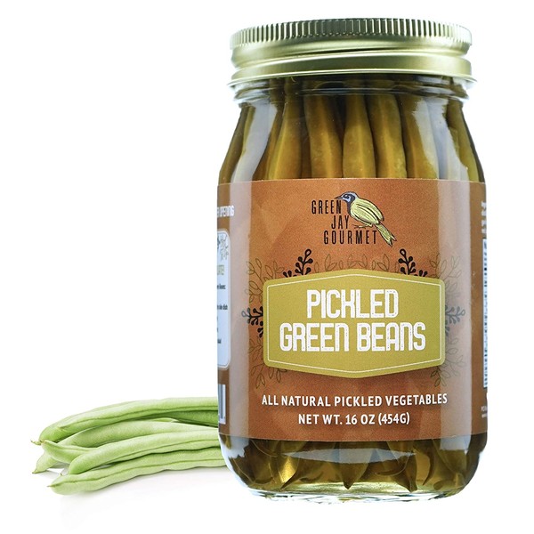 Green Jay Gourmet Pickled Green Beans in a Jar - Fresh Hand Jarred Vegetables for Cooking & Pantry – Home Grown Pre-Prepared Pickled Green Beans – Simple Natural Ingredients - 16 Ounce Jar