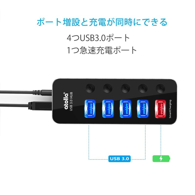 USB 3.0 Hub, Power Included, atolla USB Hub, 5 Ports,