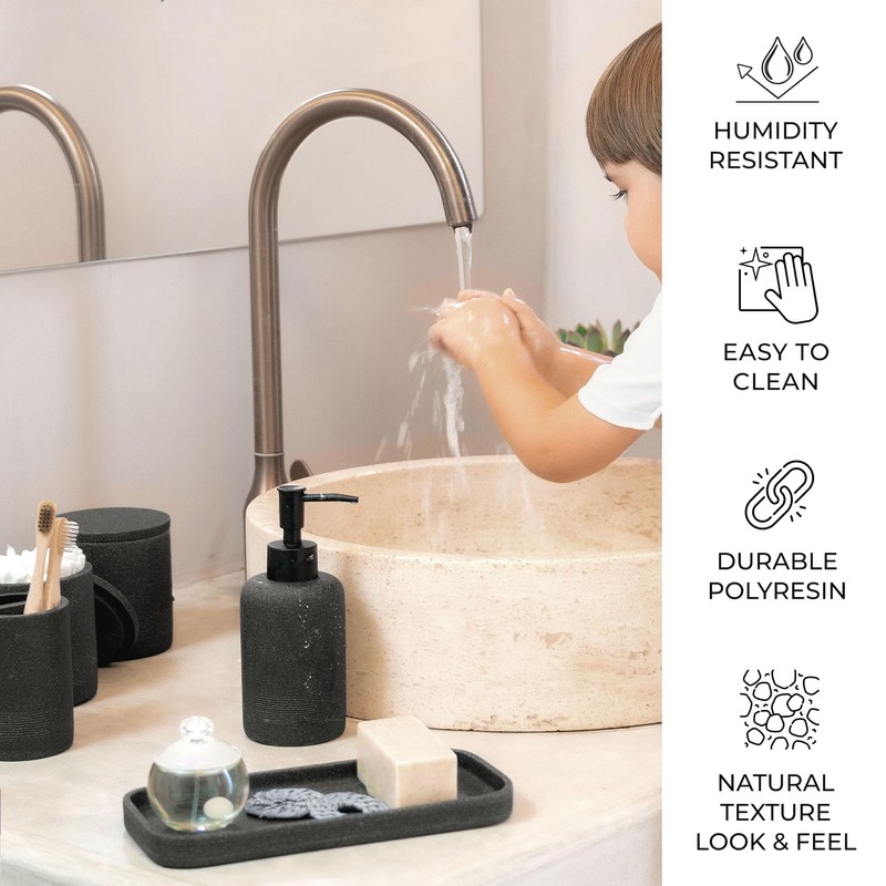 ZCCZ Black Stone Bathroom Accessories Set 6 Pieces - Toothbrush
