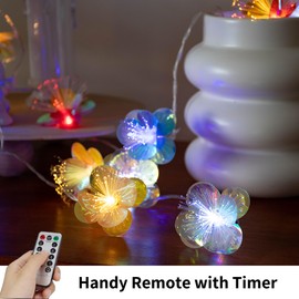 YOLIGHT Fiber Optic Flower String Lights Battery Operated with Timer, 13ft 20 LED Colorful Flower Garland Lights Fairy Lights for Room Table Wedding Christmas Easter Décor (Multi-Color)