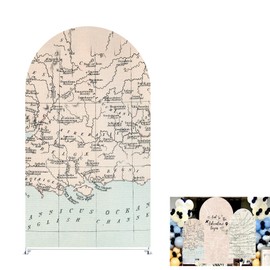 Adventure Awaits Party Arch Covers Photo Booth Maps Arched Backdrop Cover Stretchy Cover for Party Decoration Round Top Frame Spandex Cover (GX-2676,6x2.6ft)