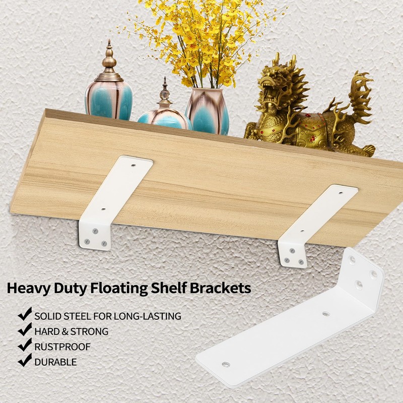 Pack of 4 Shelf Brackets, White, 125 mm Shelf Wall