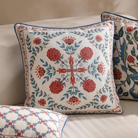 patdrea Designer Throw Pillow Covers,Square Brilliant Vintage Red Tropical Linen with Floral Pattern Pillow Cover,Decorative Pillowcases Cushion for Bed Living Room Outdoor Car,18"x18"