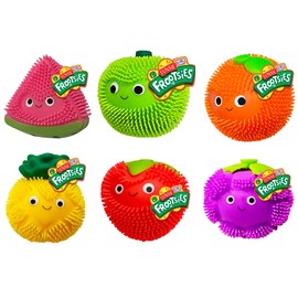 JA-RU Funsie Frootsies Light-Up Squeezy Toy (6 Units Assorted) Juicy Squishy Cute Fruit Tap to Light. Stretchy Foodie Stress Relief Sensory Toys for Kids, Teen, & Adult. Party Favor Fidget. 3906-6