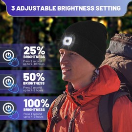 Unisex Beanie Hat with Light, USB Rechargeable LED Headlamp Cap Warm Knit Hats for Winter Safety，Gifts for Men Women Dad (Light Blue)