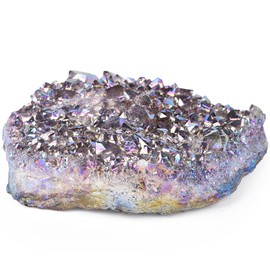 JIC Gem Large Amethyst Cluster Titanium Coated Healing Crystal Geode Druzy Home Decoration Specimen 2.42-2.86 Lbs