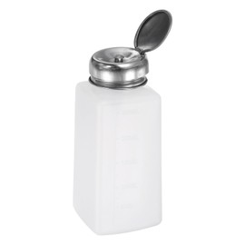 sourcing map Solvent Alcohol Dispenser 250ml(8.5oz) Push Down Liquid Dispenser Pump Bottle with Sealing Stainless Steel Lid for Acetone Solution, White