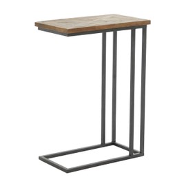 Deco 79 Metal Side End Accent Table C-Shaped End Table with Brown Wood Top, Side Table 19" x 11" x 26", Black