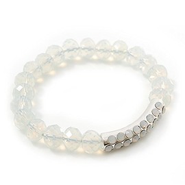 Avalaya White Mountain Crystal and Diamante Elements Stretch Bracelet - Up to 20cm Length