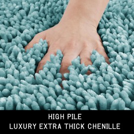 Yimobra Bath Rug Mat 31.5 x 19.8, Soft and Absorbent Water Non Slip Chenille Bathroom Rug, Machine Washble Quick Dry Bath Mat, Shower Mat Outside Shower, Bathroom Home Decor Accessories, Greyish Blue