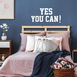Vinyl Wall Art Decal - Yes You Can - 22" x 44.5" - Trendy Motivational Modern Home Office Gym and Fitness Bedroom Work Living Room Classroom Apartment Sticker Adhesive Decor (22" x 44.5", White)