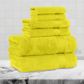Mocassi Luxury 100% Turkish Cotton 6-Piece Towel Set - Ultra Soft, Quick Dry Highly Absorbent Premium Spa Hotel Quality Bath Towels, Includes 2 Bath Towels, 2 Hand Towels and 2 Washcloths, Yellow