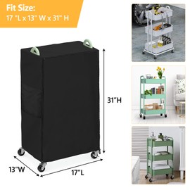 COSHNIBI Utility Cart Cover,Dustproof Cover for Rolling Cart with Storage Bag,Waterproof & Dustproof, Fits Size 17 "L x 13" W x 31" H,Black (Only Cover)