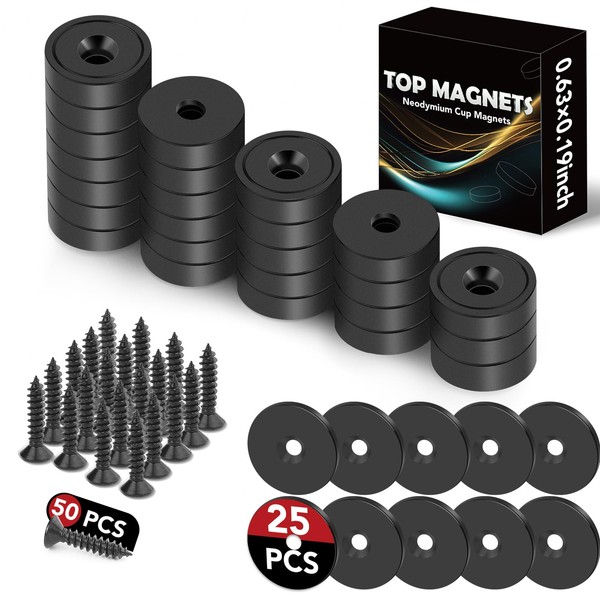 TOP MAGNETS 20LBS Rare Earth Magnets, Cabinet Magnets Matching Screws