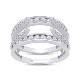 SAVEARTH DIAMONDS 1CT Round Lab Created Moissanite Combination Cathedral & Classic Enhancer Ring Guard In 14K White Gold Plated Sterling Silver (1Cttw)-5