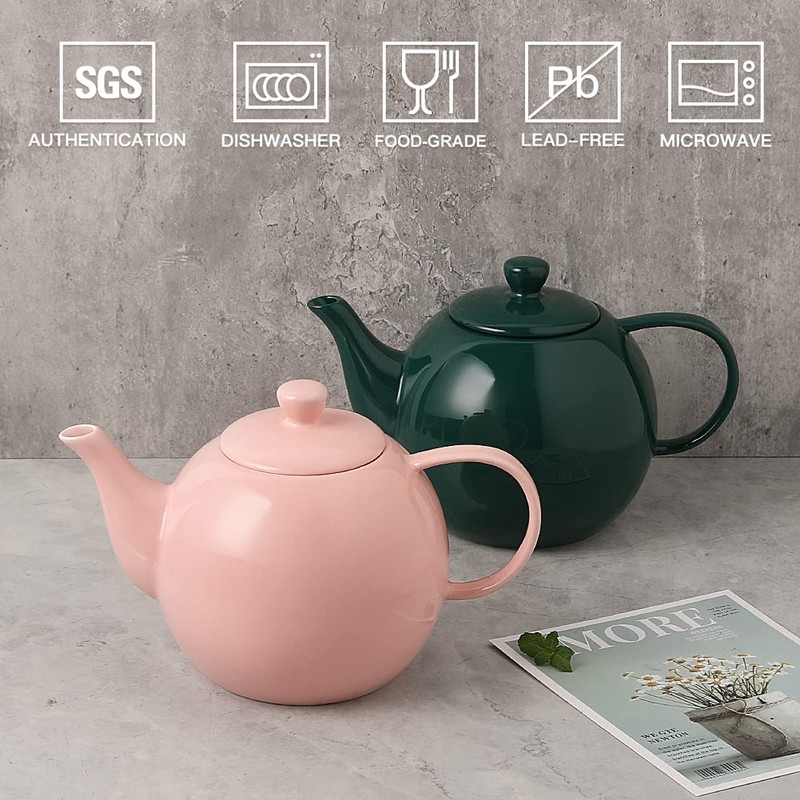 Sweejar Porcelain Teapot with Removable Stainless Steel Infuser,Microwave & Dishwasher