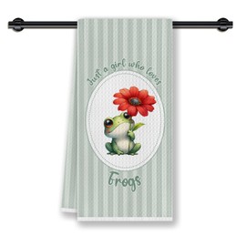 CosxHabitat Frog Gifts Kitchen Towels for Women Girls, Vintage Striped Hand Tea Dish Towels for Kitchen Bathroom Decor, 16x24 Inches