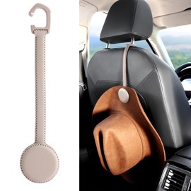 LANVRION Cowboy Hat Holder for Truck, Magnetic Hat Clip Leather Hat Rack for Car, Headrest Hat Hanger Vehicle Hat Organizer Accessories - Keep Hat Shape, Beige, 1 Pack
